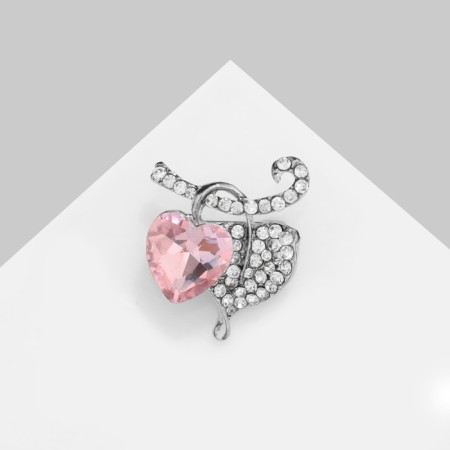 Brooch "Hearts on a twig", white-pink color in silver-1