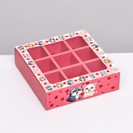 Box for 9 sweets with a shell, "cute kittens" 13.7 x 13.7 x 3.5 cm-1