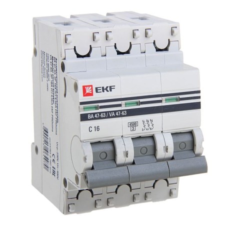 Automatic circuit breaker EKF Proxima, 3P, modular, 16 A