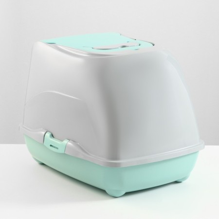 Domik toilet for cats closed with a door 50*38*37 cm, turquoise-gray-3