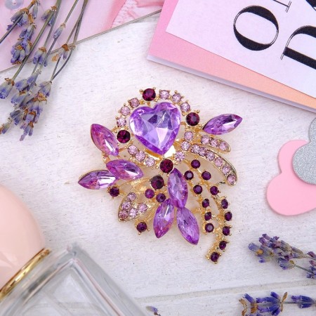 Brooch "Empress" heart, purple color in gold