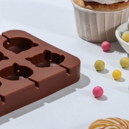 Form for the candy "cats", silicone, 16.5 × 11 × 1.7 cm, 8 cells, with sticks, brown color-6