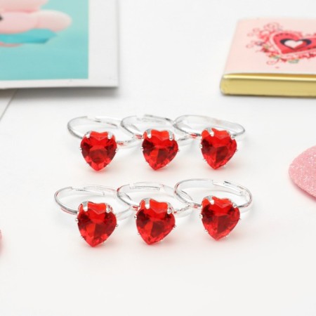 Children's ring "chosen" heart crystal, red color in silver, dimensionless
