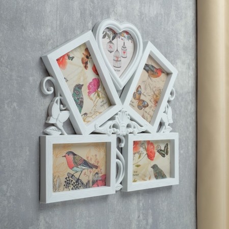 Photo frame plastic in 5 photos 10x15, 12x12 cm "Butterflies and monogram" white 34.5x37 cm-1