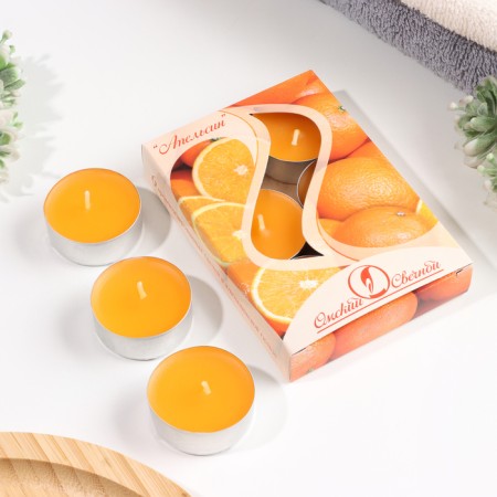 A set of tea candles aromatic "Orange", 3.8x1.6 cm, 3.5 hours, 12 g, 6 pieces