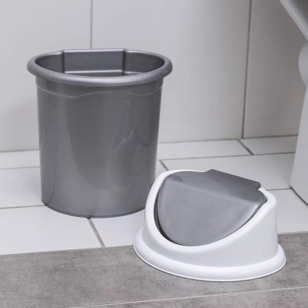 Garbage bucket, 4 l, with a mobile lid, the color is gray-white-1