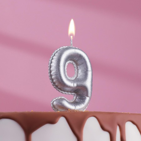 Candle in the Cake "Balls", number 9, silver, 5.5 cm