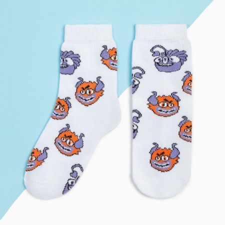 Children's socks kaftan "monsters", size 14-16 cm, white color