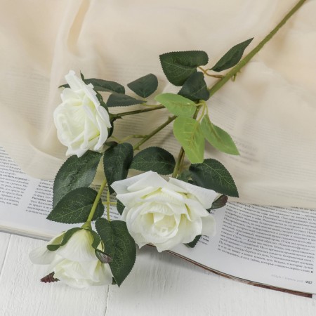 Artificial Flowers "Rose Fiona" Three Butons, 8x70 cm, White