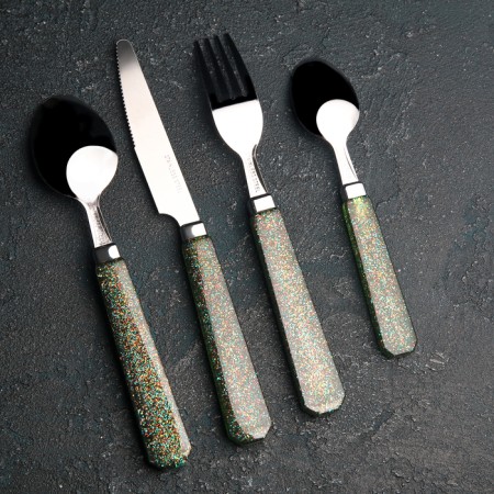 A set of cutlery of stainless steel "Disco", 4 objects, silver color, plastic handles-2