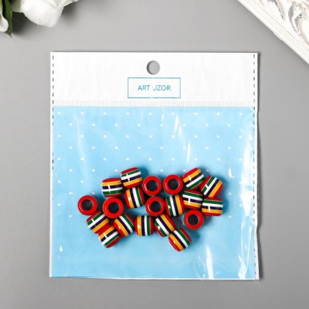 Beads for creativity plastic "Striped cylinder with red" set of 20 pcs 1x1.2x1.2 cm-2