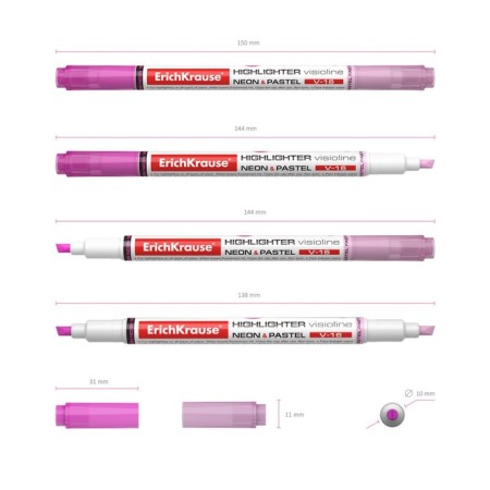Erichkrause Visioline V-16 Neon+Pastel, 0.6-3.3 mm, bilateral, water-based ink, pink, pink-1