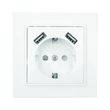 EKF socket "Minsk", 16 A + 2 USB 2.1A, single, with salary, with protective curtains, white