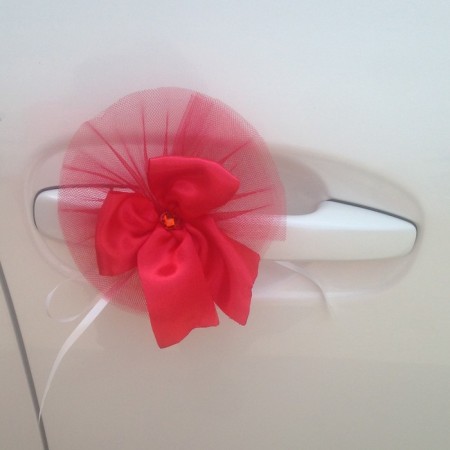 Bows on the handles of a wedding car, 4 pcs., Reds-1