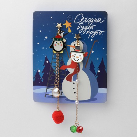 New Year! Earrings "New Year" hanging, penguin, colored in gold-5
