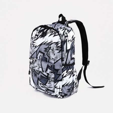 School backpack from textiles on a zipper, 3 pockets, gray/black color-2