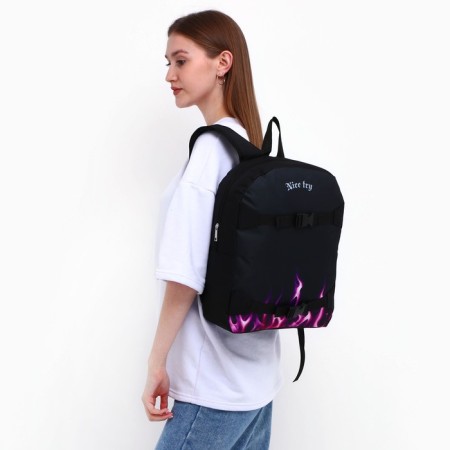 School textile backpack with mount for the Nice Try skate, 38x29x1 cm, black color, lightning department-10