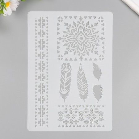 Plastic stencil "Patterns, feathers" 21x29.7 cm