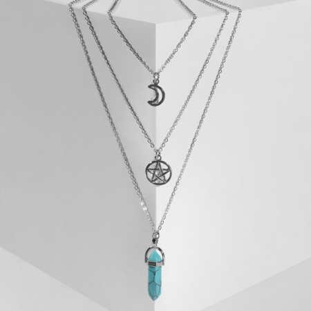 Pendulum pendulum and pentagram, blue color in silver, 52 cm