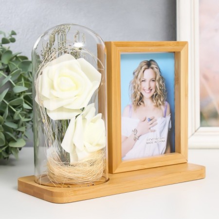 Photo frame wood 9x13 cm with backlight "White roses in the flask" USB 9.5x21x17.5 cm-2