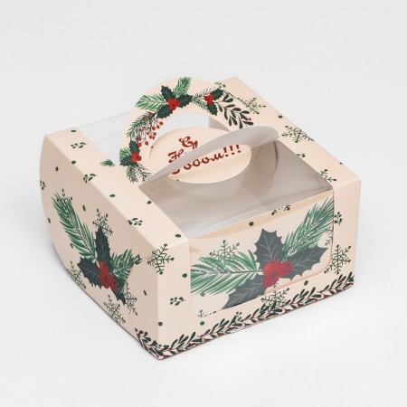 Bearbox under the Bento-Port with the Window "New Year with cones", 14 x 14 x 8 cm, New Year-2