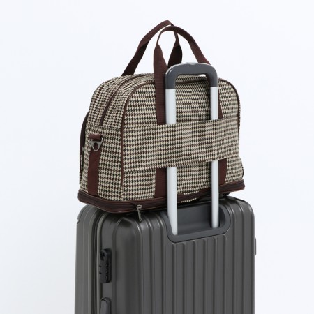 Board Road on a zipper, with an increase, an external pocket, a suitcase holder, a long belt, a beige/brown color-4