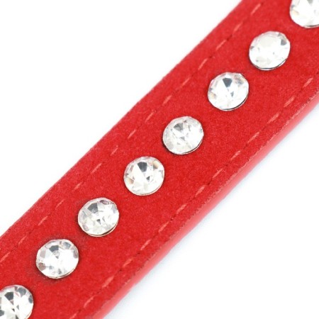 Collar "velvet and rhinestones", 31 x 1.3/2 cm, Osh 22-28 cm, red-5