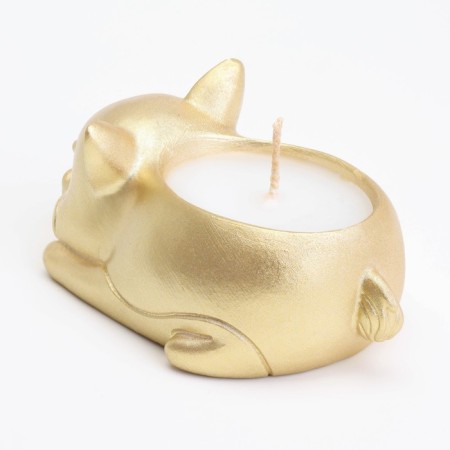 Candle "Corgi" in a candlestick of gypsum, 8.5x13x7cm, gold-3