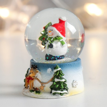 Souvenir Polystone Water Ball "Snowman with a Christmas tree and deer" 4.5x4.5x6.5 cm-4