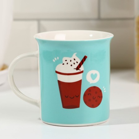 Ceramic mug "Cocoa and cookie", 300 ml, blue color-2