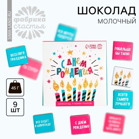 Milk chocolate “Happy Birthday”, postcard, 5 g. X 9 pcs.