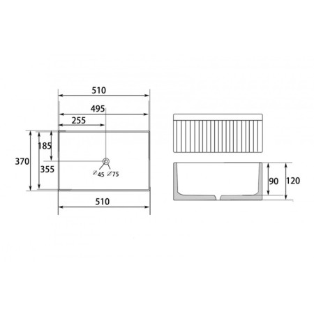 ABBER RECHTECK AC2216 sink, overhead, 510x370x120 mm, white-6