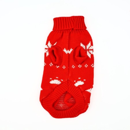 Clothing for dogs. Knitted sweater with "New Year" ornament, red, size L-7
