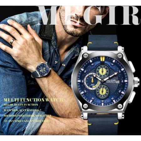 Men's watch, D-4.7 cm, with chronograph, 3 atm, luminous, blue-4
