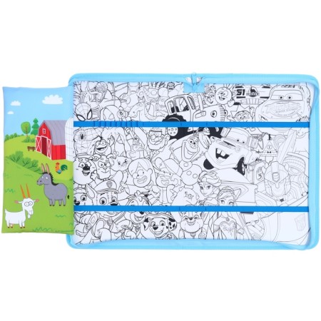 A4 labor folder with a pencil case, on a zipper, textiles, blue tractor-3