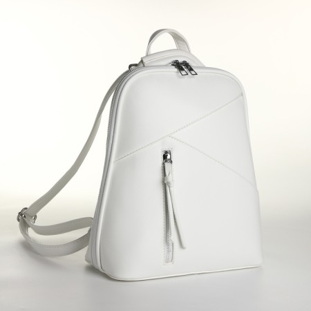 City backpack of artificial leather with lightning, white color