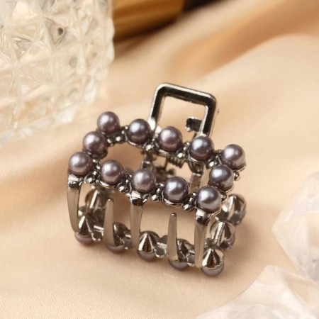 Hair crab "Ailin" straight, 2.5 cm, dark silver-1