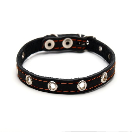 Single-layer leather collar with corrugated eyelets, 35x1.2 cm, Osh 10-28 cm, dimensionless, mix of flowers-2