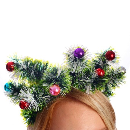 Kokoshnik "Christmas trees Green" with colored balls-1