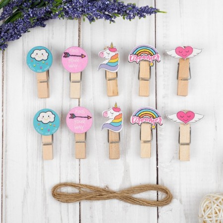 Decorative clothespins with a rope for the suspension "Inspiration" set 10 pcs.-2