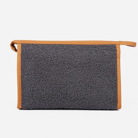 Cosmetic bag with a zipper, with lining, gray color-1