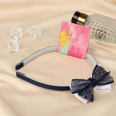 Hair cap "Bow" patterns, 1 cm, white and blue-1