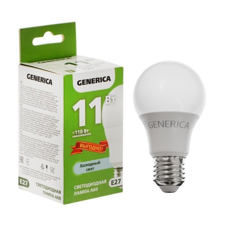LED LED Generica A60, 11 W, pear, 6500 K, E27, 230 V, Promo, LL-A60-11-230-65-E27-G