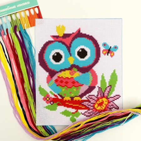 Cross -stitch "Owl and butterfly", a set for creativity, 25 x 20 cm-2