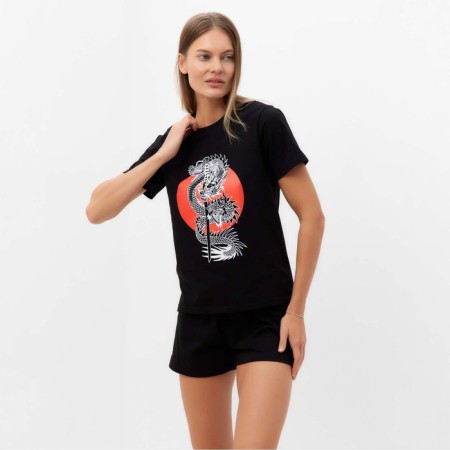 Homemade set (T -shirt, shorts), black color/dragon, size 52-5