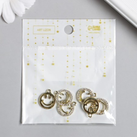 Decor for creativity metal, rhinestones "Smiley" gold 1.5x1.8 cm-2