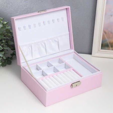 Casket to the leatherette for jewelry "Pale pink matte" 9x23x17 cm-1