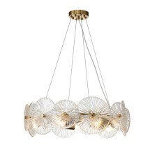 Suspended Indigo, 12021/7p Brass. 7x60W, E14, 600x600x225/1225 mm, transparent color