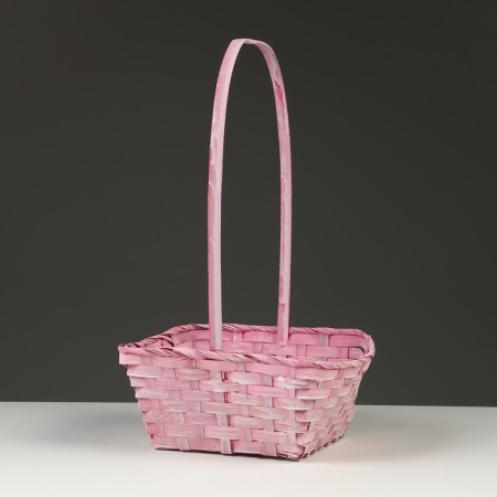 Wicker basket, 21.6 x 21.6 x 10/38 cm, pink, bamboo-1