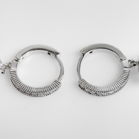 Earrings with “Bloom” rhinestones semicircular fastening, white color in silver-3